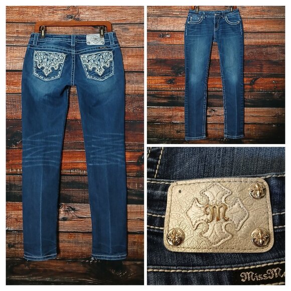Miss Me Denim - Miss Me Jeans 29 Signature Skinny Low Rise Embellished Blue Denim Stretch